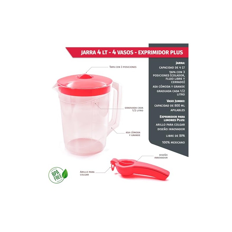 Torosqui Jarra de Agua con Asa y Tapa de Seguridad