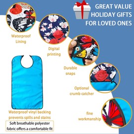 Pafusen 2 Pack Adult Bibs for Elderly Women, Reusable Large Adult Bibs for Eating with Snaps (Butterfly Rose Flower)