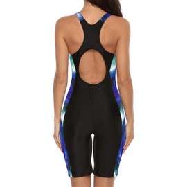 beautyin Women's Boyleg Unitard Swimsuits Racerback Athletic One Piece Bathing Suits Knee Length Bodysuits