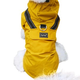 JoyDaog Premium Dog Raincoat with Hood for Medium Dogs,Outdoor Sports Waterproof Dog Rain Jacket,Puppy Raincoat with Pockets,Yellow M