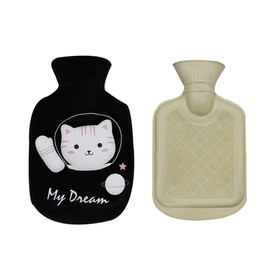 Cute Cat Rubber Hot Water Bottle with Plush Fleece Cover, Hand Feet Belly Warmer