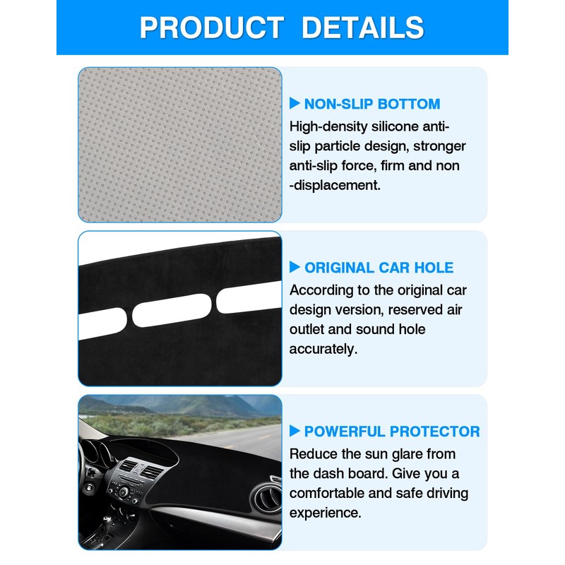 Autorder Dashboard Cover Mat for 2010-2013 Mazda 3 Sedan/Hatchback/MazdaSpeed3 Accessories