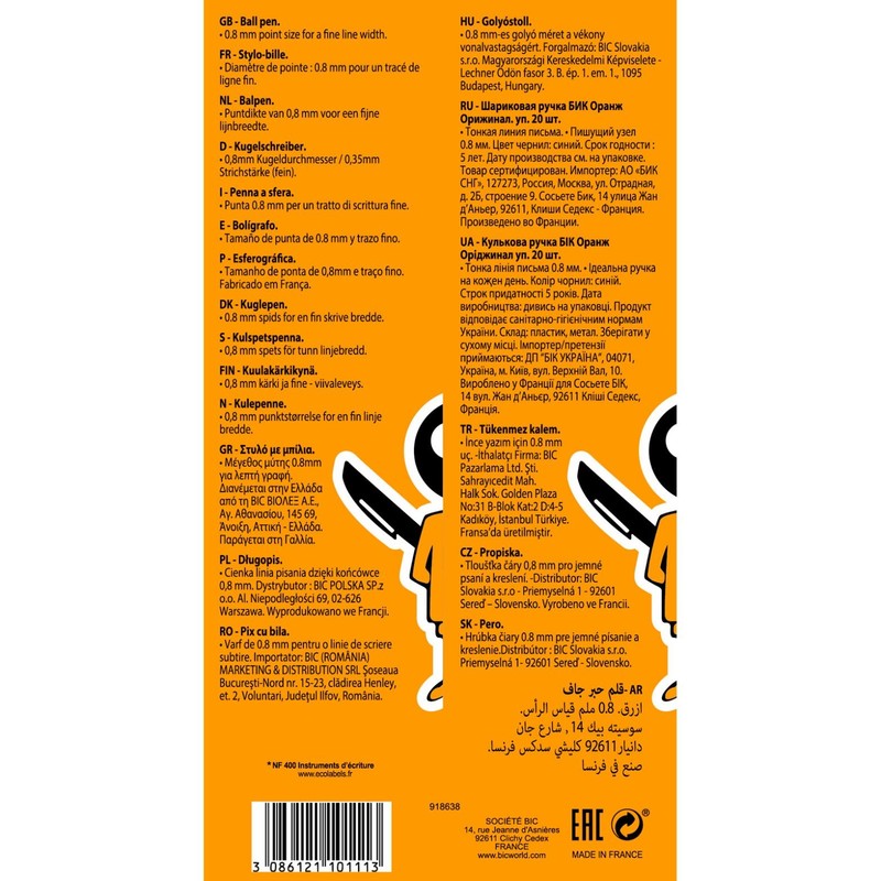 BIC Orange Original Fine Ballpoint Pens Fine Point (0.8 mm)