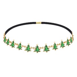 HZEYN - Diadema de Navidad con purpurina verde para árbol de Navidad, diadema elástica para el cabello, accesorio para el cabello (árbol de Navidad)