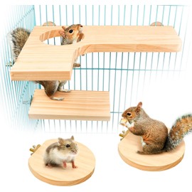 Squirrel Gerbil Chinchilla and Dwarf Hamster L-Shaped Pedal Wooden Platform, 3 Pieces of Natural Wooden Parrot HamsterStanding and Jumping Board,for Rat Activity Chinchilla Bird Cage Accessories (H01)