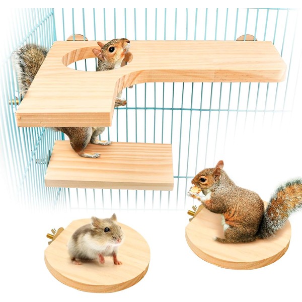 Squirrel Gerbil Chinchilla and Dwarf Hamster L-Shaped Pedal Wooden Platform,