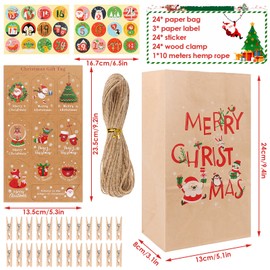 2024 Advent Calendar for Filling, Advent Calendar for Filling, Children and Adults, 24 DIY Advent Calendars to Fill Yourself, Advent Calendar Bags for Filling with Stickers and Wooden Clamp