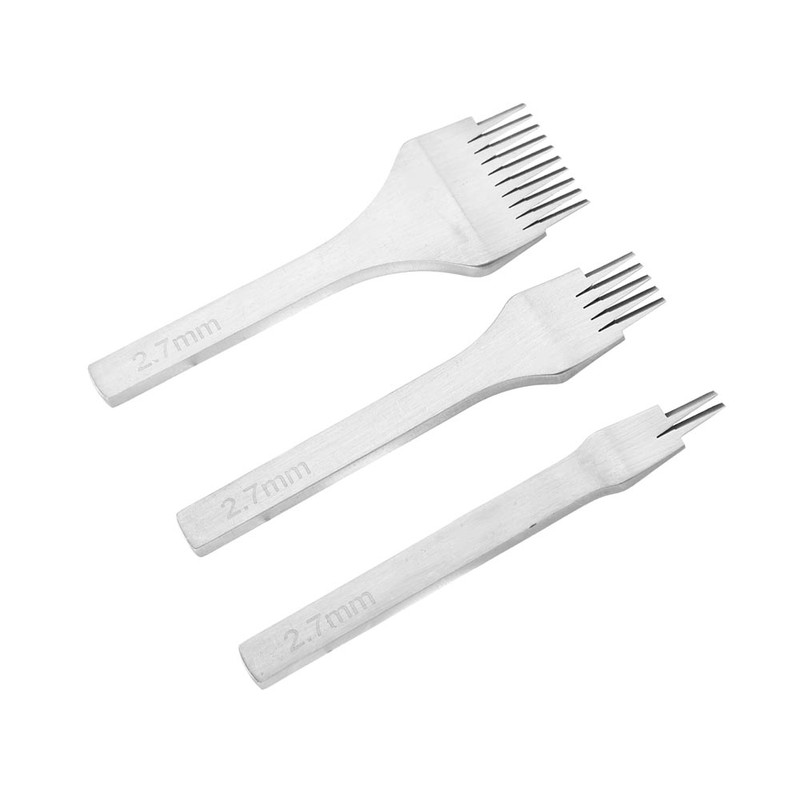 White Steel 2/5/10 Punch Prong Tool Set Lacing Stitching Chisel
