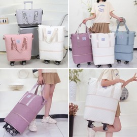 KEQIKAI Rolling Duffle Bag with Wheels, Expandable Travel Duffel Bag with Detachable Spinner Wheels & Wet Pocket, Large Waterproof Travel Tote Bags Carry On Overnight Bag Hospital Bag Black