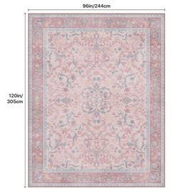 Bavni Bavni Vintage Floral Rugs 8x10, Washable Area Rug with Non Slip Backing, Low Pile for Living Room, Bedroom & Home Decor, Lightweight Carpet, Pink