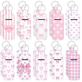 Ctosree 20 Pcs Bow Lipstick Holder Keychain Bulk Coquette Lip Balm Holder Keychain Valentine's Day Birthday Party Favor(Pink,Coquette Style)