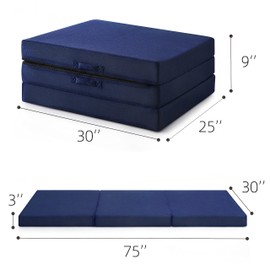 Jamdok 75 X 30 X 3 Inch Foam Folding Sleeping Pad,Trifold Mattress,Machine Washable Mesh Cover,Cot Size Floor Mattress Topper,Guest Bed for Adult,Camping Mat