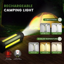 Rechargeable Camping Light with Stand, 6000mAh Cordless LED Work Light with 3 Lamp Heads 500/2000 Lumen White/Warm/Natural/SOS Dimmable, Magnetic Emergency Flashlight with 55'' Detachable Tripod