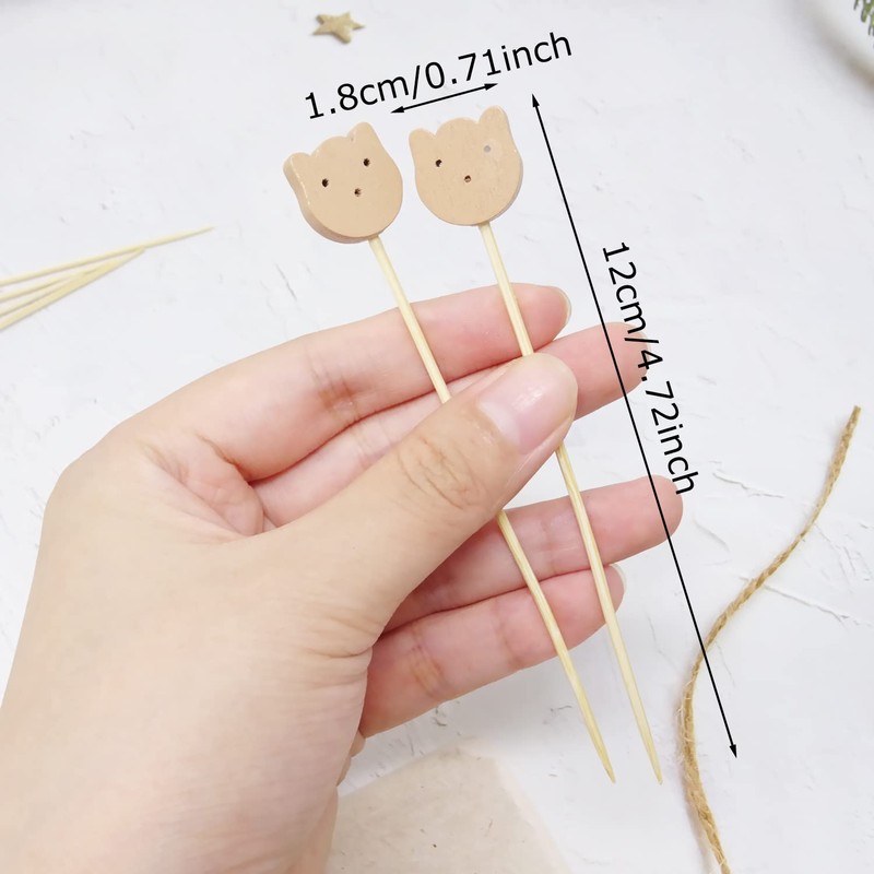 Honbay 100PCS Cute Cat Bear Cocktail Picks Sticks Party Food