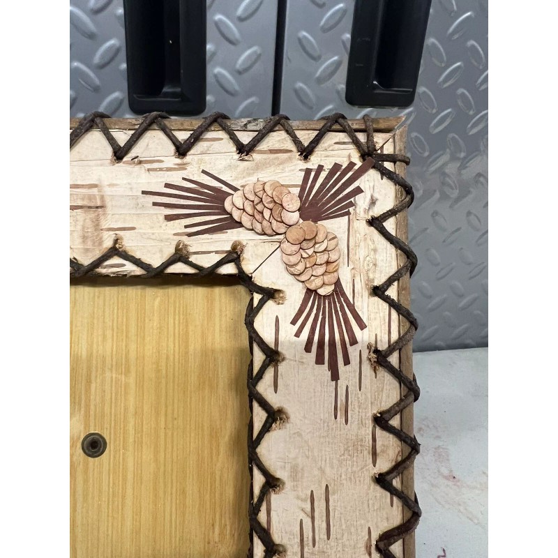 Birch Bark Picture Frame 5x7 Canoe, Pine cones BWCA