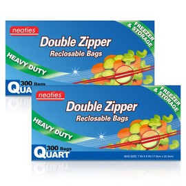 Neaties 1 Quart Zipper Bags - Reclosable Storage and Freezer Bags - Premium One Quart Zip Bags, Press and Double Lock Heavy Duty Clear Freezer Bags for Tight Seal and Fresh Storage, Pack of 600