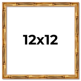 Poster Palooza 12x12 Frame Gold Bamboo Solid Wood Square Picture Frame with UV Acrylic, Foam Board Backing & Hanging Hardware Included