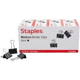 Staples Medium Binder Clips, 0.63" Capacity, Black, 144 Clips/Pack (ST32003)