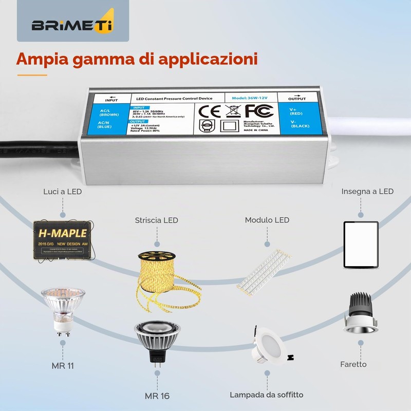 BRIMETI Trasformatore LED 220 24V 60W Esterno Alimentatore Driver IP67