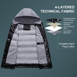 CREATMO US Women's Winter Windproof Puffer Vest Womens Puffy Cold Weather Vests Sleeveless Waterproof Jacket With Hood Shine Black Large