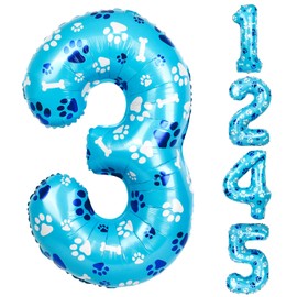 40 Inch Blue Dog Paw Birthday Balloons, Number 3 Balloons for Girls Boys Blue Dog Paw Print Themed Birthday Party Decorations(Number 3)