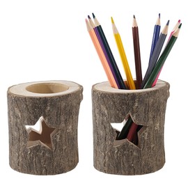 AHANDMAKER 2 stücke Holz Bleistift Halter Runde Desktop Organizer Bleistift Tasse Mit Stern Hohl Schreibtisch Organizer Aus Holz Für Das Büro Zu Hause Schreibtisch Pinselhalter Stiftständer