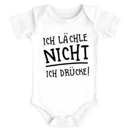 MoonWorks® Baby Bodysuit with Funny Saying "Ich lächle Nicht Ich drück!" Organic Cotton for Boys and Girls, I Press White