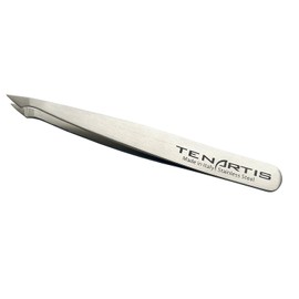 Pointed Slant Hair Tweezers Stainless Steel with Leather Case - Tenartis Made in Italy