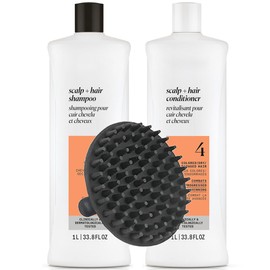 System 4 Cleanser Shampoo & Scalp Therapy Conditioner 1 Liter Duo Set for Chemically Treated Hair with Noticeable Thinning + M Hair Designs Scalp Brush – Professional Hair Regrowth & Scalp Care Kit