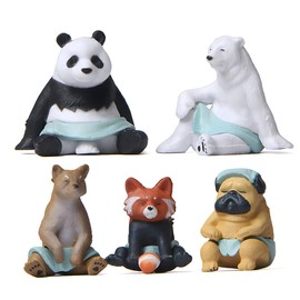 AAGWW Capsule Toys Puppy Panda Figure Toy Set Car Decoration Birthday Party Supplies Cute Decoration (Package Includes: Set of 5 Sitting Animals)