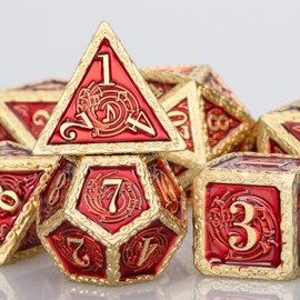 ARUOHHA Metal DND Dice Set with Gift Box, Music Design Polyhedral Dice Set Dungeons and Dragons Golden Red 7PCS D&D Dice RPG Role Playing Games 6 Sided D and D Dice D20 D12 D10 D8 D6 D4