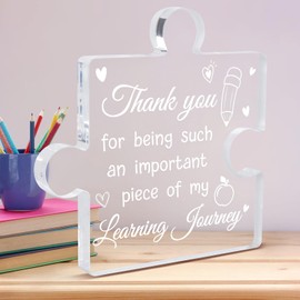 HONMOK Teacher Gift Plaque, Acrylic Puzzle Block Plaque, 10 x 10 x 1 cm, White, Contemporary Style, Tabletop, Teacher Appreciation