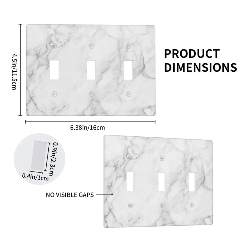 White Gray Marble Light Switch Plate Cover Triple Toggle 3