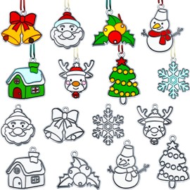 16 Pieces Christmas Window Suncatcher Cute Bauble Suncatcher DIY Craft Suncatcher Xmas Acrylic Suncatcher Decorations Mixed Color Satin Ribbons for Christmas Supplies (2 to 2.76 Inches, Classic Style)