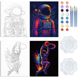 WEBEEDY 2 Packs Pre Drawn Canvas to Paint for Adults, Astronaut Basketball Canvas for Painting, Sip and Paint Kit with Frame Ready to Painting for Party Favor Home Wall Decor Creative Gift, 8x10inch