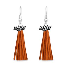 Oklahoma State Orange Leather Tassel Silver Charm Earring Jewelry Gift