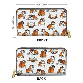 WIRESTER PU Leather Clutch Purse Card Holder Wallet, Zip Around Long Wallet for Women - English Bulldog Funny Playful Postures