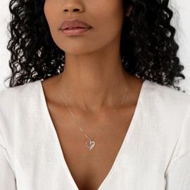 Heart Mom Pendant With Baguette .20CT Diamond In Sterling Silver 18"