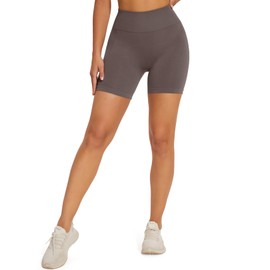 SEASUM - Pantalones cortos de entrenamiento para mujer, sin costuras, de 5 pulgadas, espalda fruncida, cintura alta, control de abdomen, gimnasio, yoga, parte inferior, #1 Gris peltre, Small