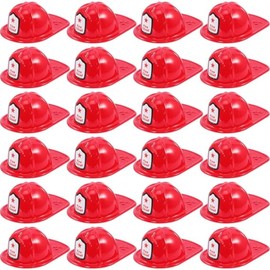 Preocea 24 Pcs Kids Firefighter Hat, Plastic Fireman Helmet, Red Fire Chief Helmet for Boys Girls, Bulk Soft Children’s Fireman Hat for Kids Role Play Party Costume Dress Up Accessory