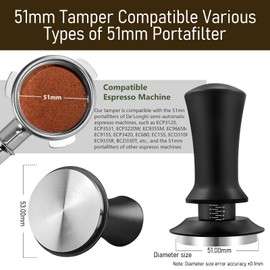 ABRVUAHM Coffee Tamper 51mm, Spring Loaded Tamper Espresso Press with Tamper, Premium Barista Coffee Tamper with Calibrated Spring Loaded, 100% Flat Stainless Steel Base Tamper