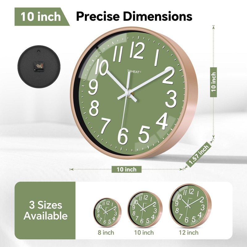 TAHEAT Wall Clock, Silent Green & Gold Unusual Modern Decorative