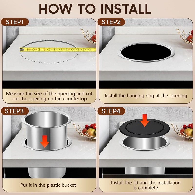 STOBAZA Drop in Trash Chute Round Stainless Steel Countertop Waste