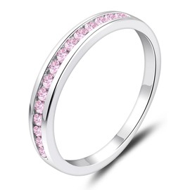 YL Created Pink Tourmaline Engagement Promise Ring for Women, Solid Sterling Silver Stacking Eternity Wedding Band Birthstone Anniversary Jewelry-size9