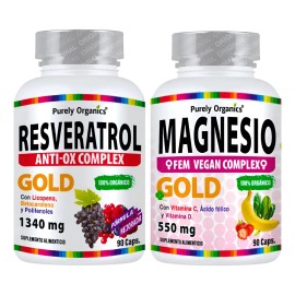 Combo Resveratrol Magnesio Fem Gold Citrato, cido Flico y Superfoods (Espinaca, Pltano, Fresa) Polifenoles y Vitamina C Bienestar Femenino 2...