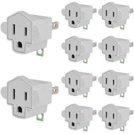 JACKYLED 3 Prong to 2 Prong Polarized Grounding Adapter, Wall Outlet Converter 3-Prong Adapter Fireproof Material 392℉ Resistant Heavy Duty for Household, Christmas Light, Indoor Use Only, 10 Pack