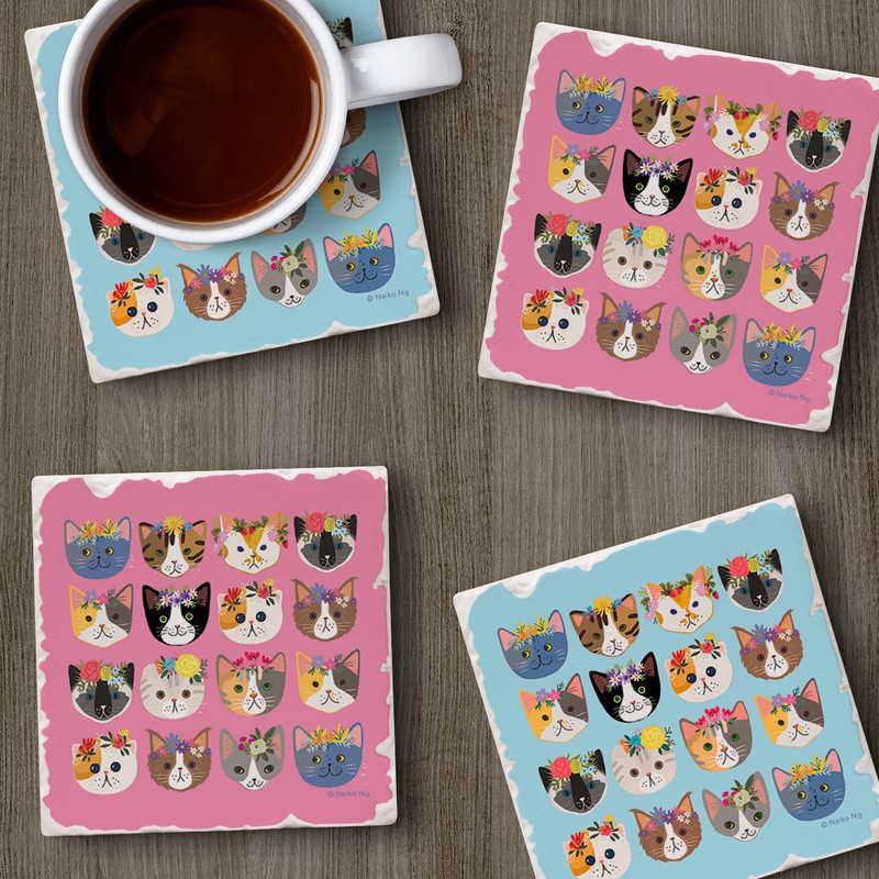 Thirstystone Cats with Crowns 4-Pack Tumbled Tile Stone Coasters with
