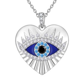 Jewmon Evil Eye Pendant Necklaec for Women Heart Shape Lucky Eye Greek Protection Necklace Evil Eye Jewelry Amulet Gifts for Women Mom Grandma's Gifts FP0285W