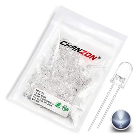 CHANZON 100 pcs 5mm White LED Diode Lights (Clear Round Transparent DC 3V 20mA) Bright Lighting Bulb Lamps Electronics Components Indicator Light Emitting Diodes for Arduino