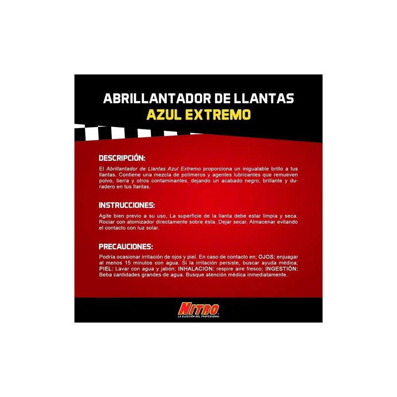 Nitro Abrillantador De Llantas Azul Extremo 4 Litros Azul